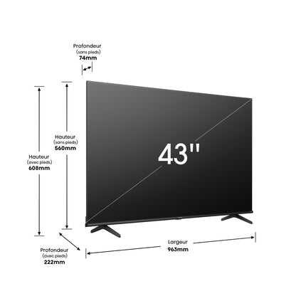 TV LED  HISENSE 43" SMART ULTRA HD 4K43A6K - 2 ANS GARANTIE