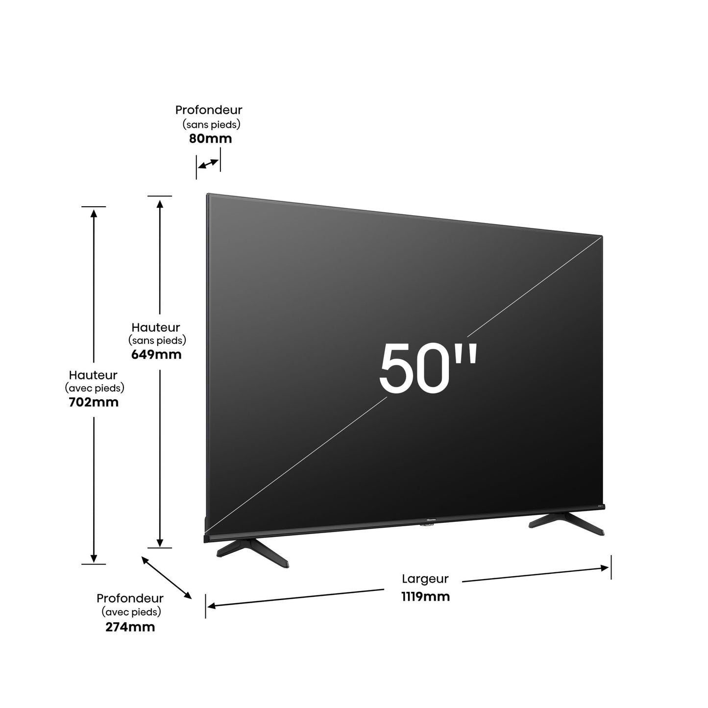 TV HISENSE 50" SMART VIDAA ULTRA HD 4K 50A6K - 2 ANS GARANTIE