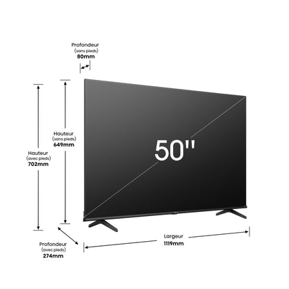 TV HISENSE 50" SMART VIDAA ULTRA HD 4K 50A6K - 2 ANS GARANTIE