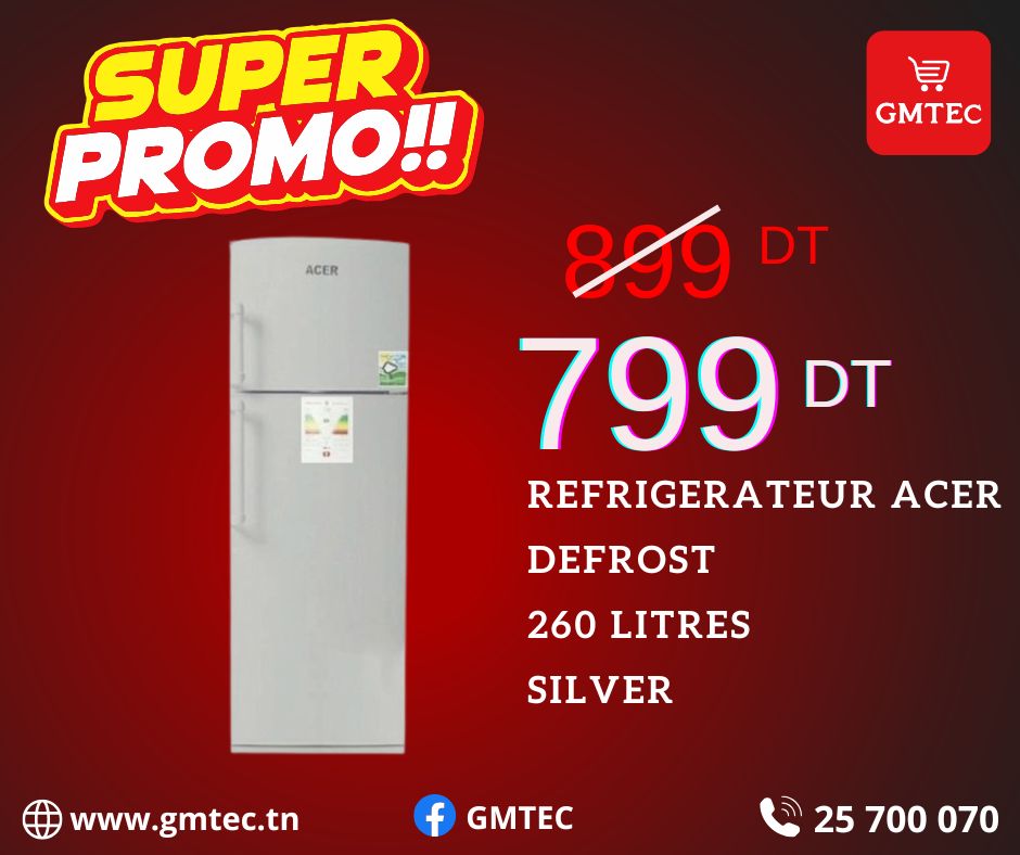 REFRIGERATEUR ACER 260 LITRES DEFROST SILVER