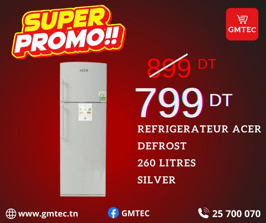 REFRIGERATEUR ACER 260 LITRES DEFROST SILVER