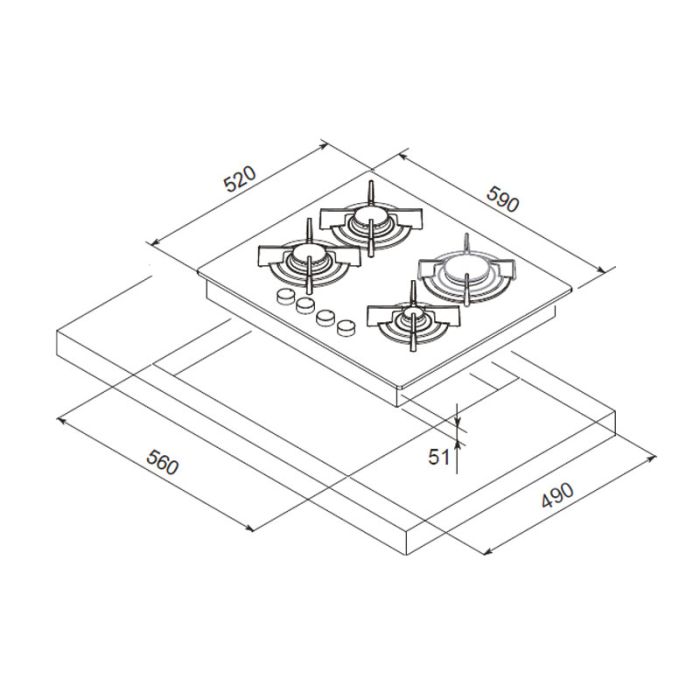 PLAQUE DE CUISSON 4 FEUX 60 CM FOCUS F409B - VITRO NOIR