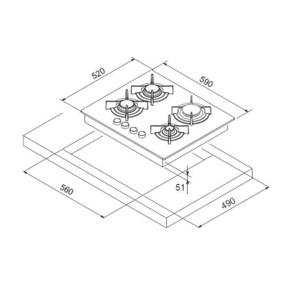 PLAQUE DE CUISSON 4 FEUX 60 CM FOCUS F409B - VITRO NOIR