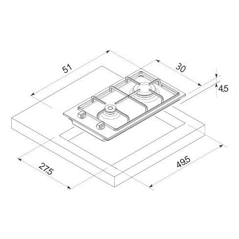 PLAQUE DE CUISSON 2 FEUX A GAZ 30CM FOCUX F813B - NOIR