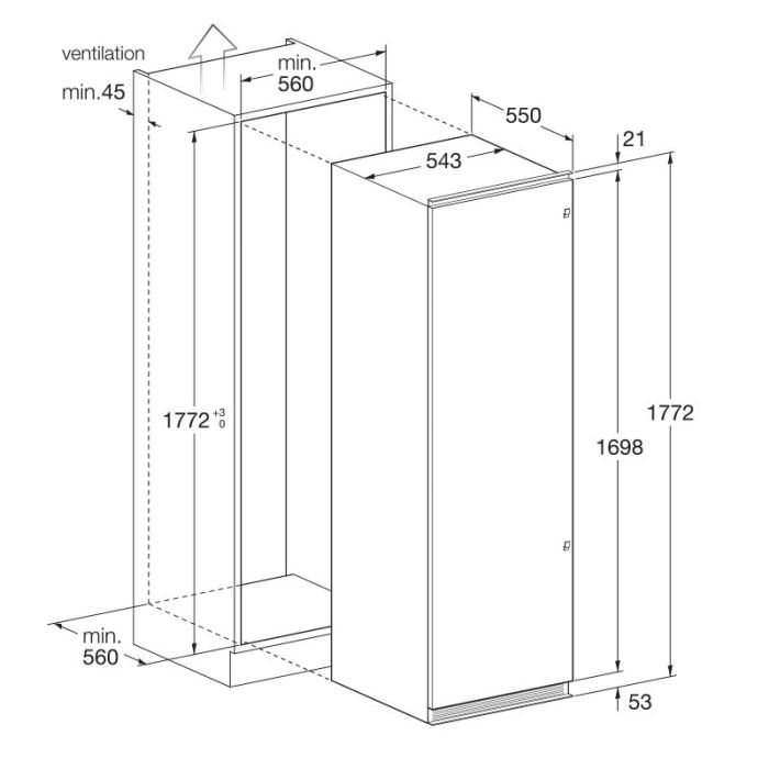 CONGELATEUR VERTICAL ENCASTRABLE 220 LITRES  FOCUS LINE FILO-3100