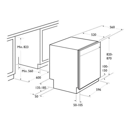 LAVE VAISSELLE SEMI-ENCASTRABLE 14 COUV 8 PROG FOCUS LINE QUADRA1310 - NOIR & INOX