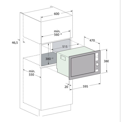 MICRO ONDE ENCASTRABLE 25 LITRES TACTILE FOCUS QUADRA50- INOX