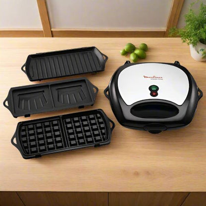 GAUFRIER CROQUE MMONSIEUR GRILLADES MOULINEX 700W - NOIR &SILVER