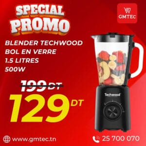 BLENDER TECHWOOD BOL EN VERRE 1.5 LITRES 500 W - NOIR TECHWOOD