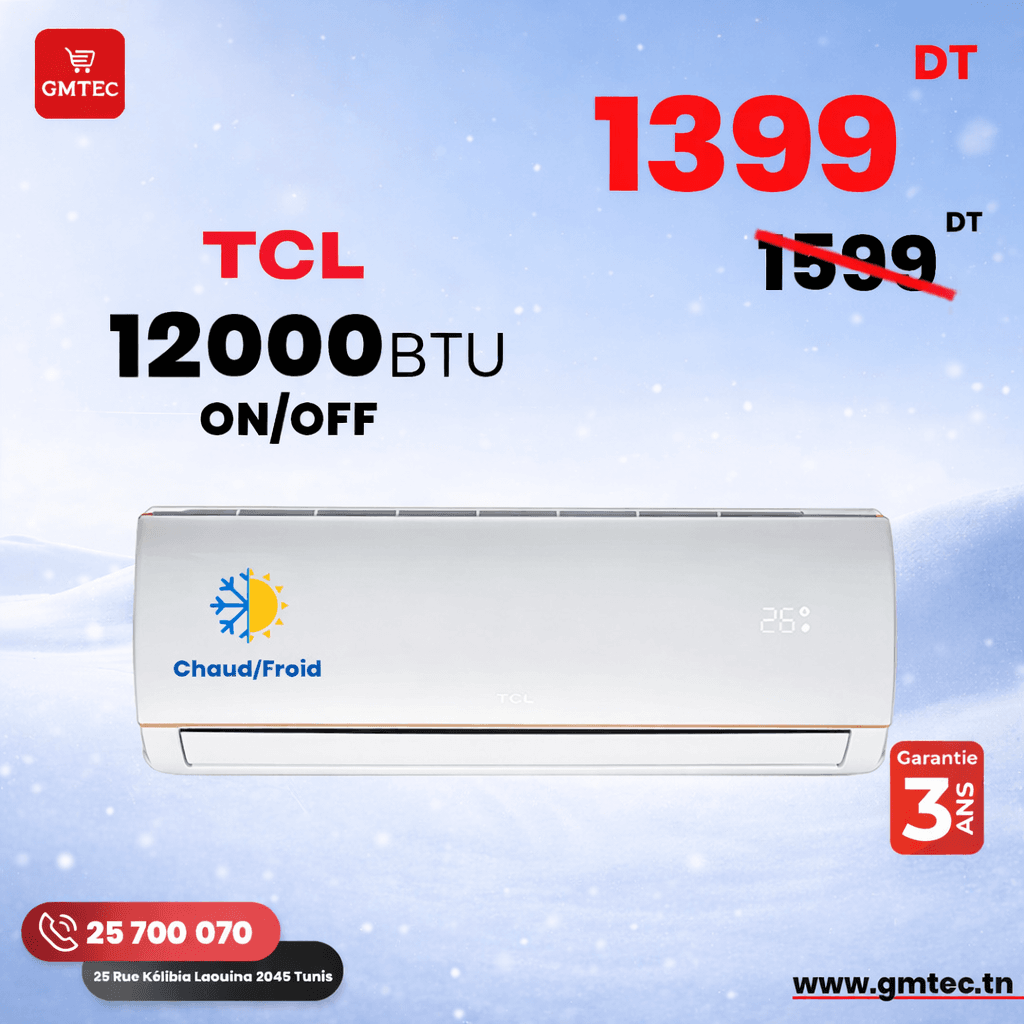 climatiseur tcl 12000 btu chaud froid on off tunisie