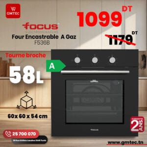 Four Encastrable Gaz/Gaz Ventilé FOCUS F536B – 7 Programmes – 60 cm – Noir