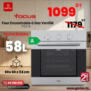 Four Encastrable Gaz/Électrique FOCUS F537X – 65 L – 7 Programmes – Chaleur Tournante – Inox