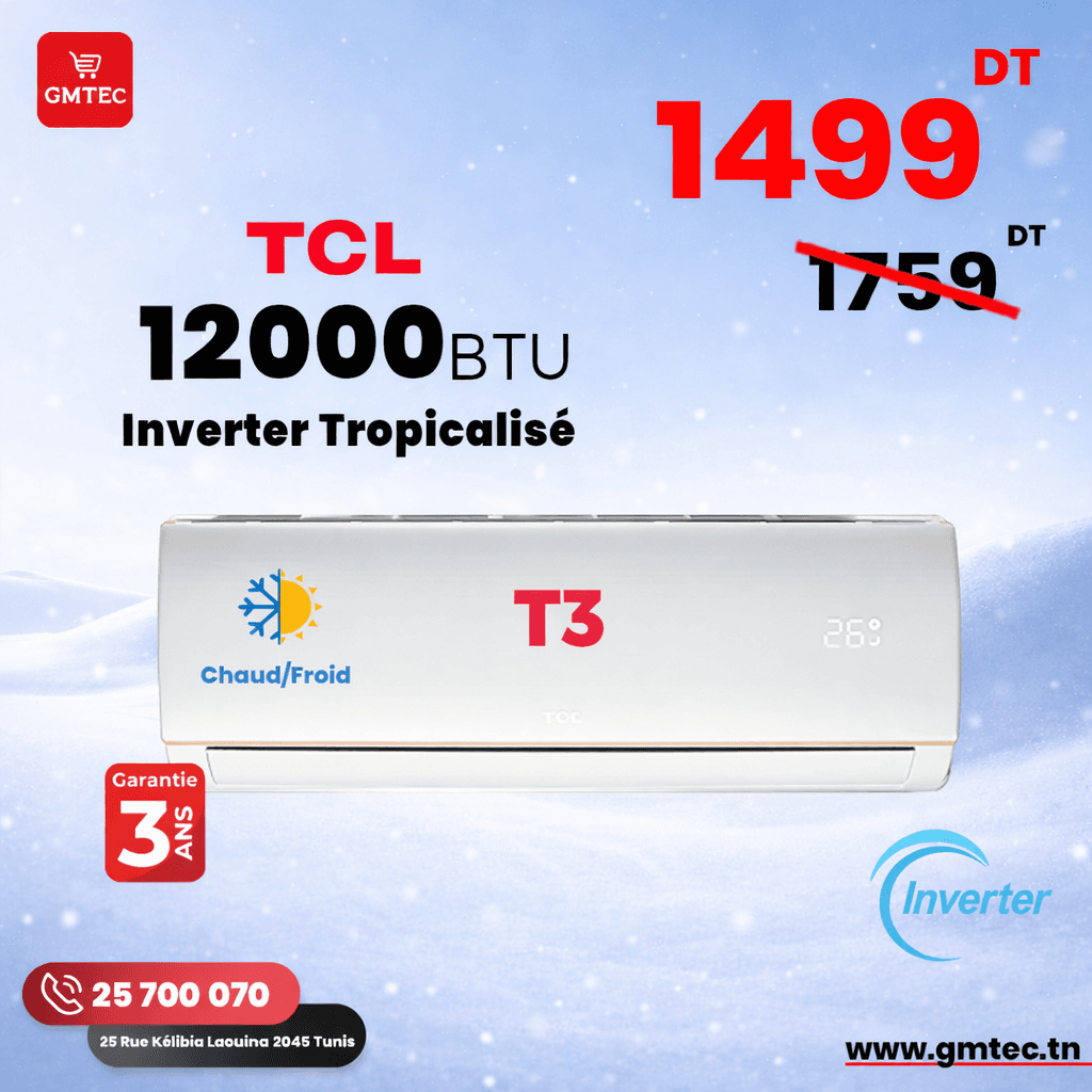 climatiseur tcl 12000 btu inverter chaud froid t3 tunisie