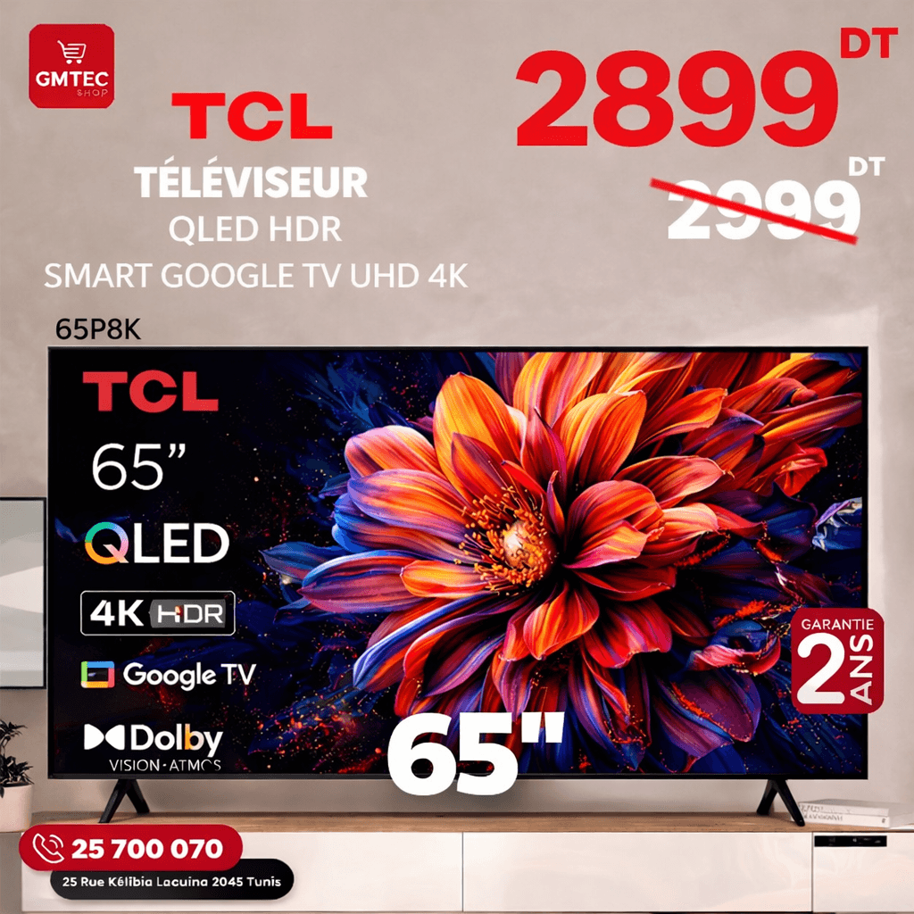 tv tcl 65 pouces qled 4k smart google tv 65p8k