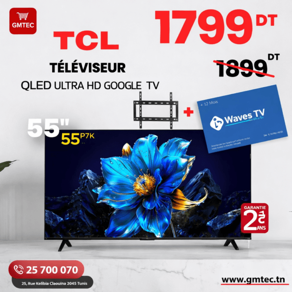 tv tcl 55 pouces qled 4k smart google tv 55p7k