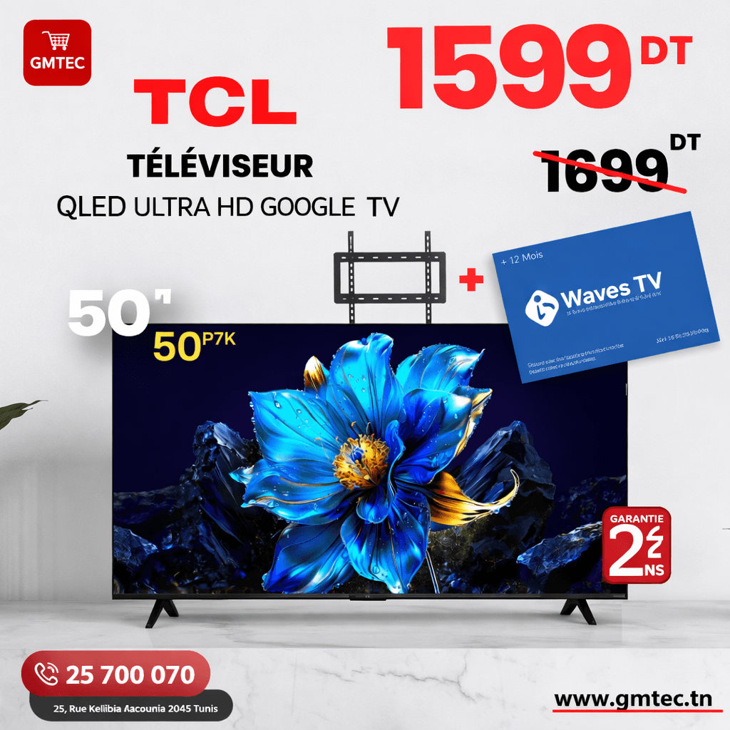 tv tcl 50 pouces qled 4k smart google tv 50p7k