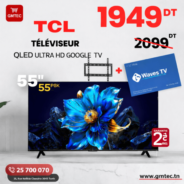 tv tcl 55 pouces qled 4k smart google tv 55p8k