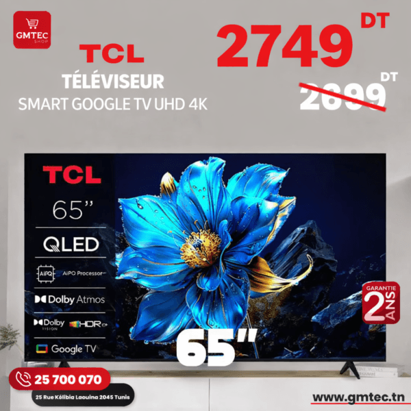 tv tcl 65 pouces qled 4k smart google tv 65p7k