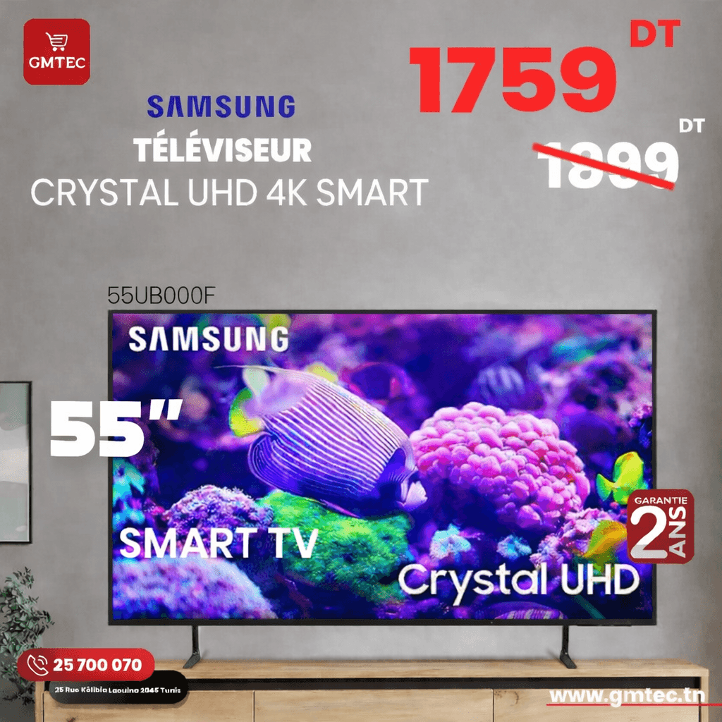 tv samsung 55 pouces 4k crystal uhd smart tv 55u8000f