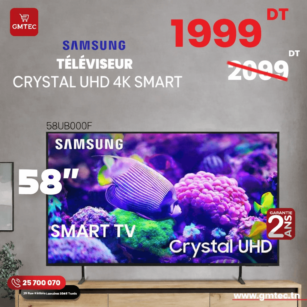 tv samsung 58 pouces 4k crystal uhd smart tv 58u8000f