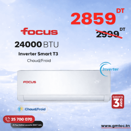 climatiseur focus 24000 btu inverter smart chaud froid t3 tunisie