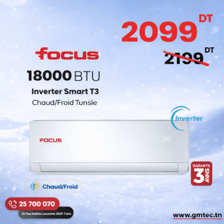 climatiseur focus 18000 btu inverter smart chaud froid t3 tunisie