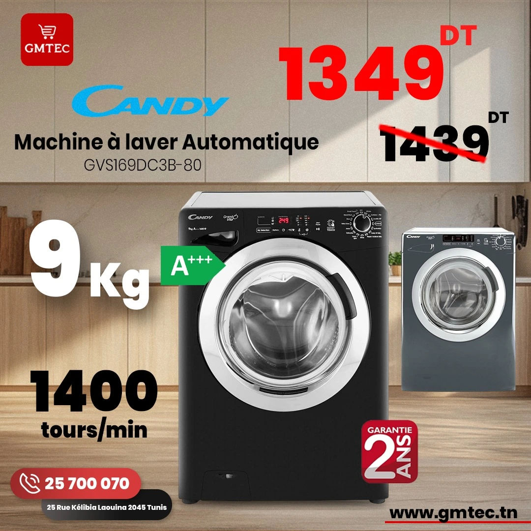 MACHINE A LAVER CANDY 9KG 1400 TSR GVS149DC3R-80 - SILVER