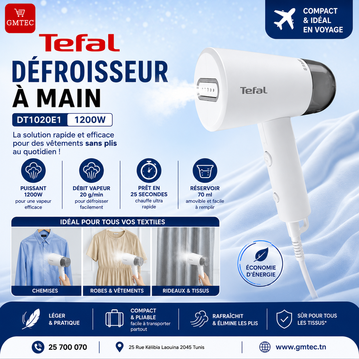 Défroisseur à Main Tefal DT1020E1 1200W Blanc