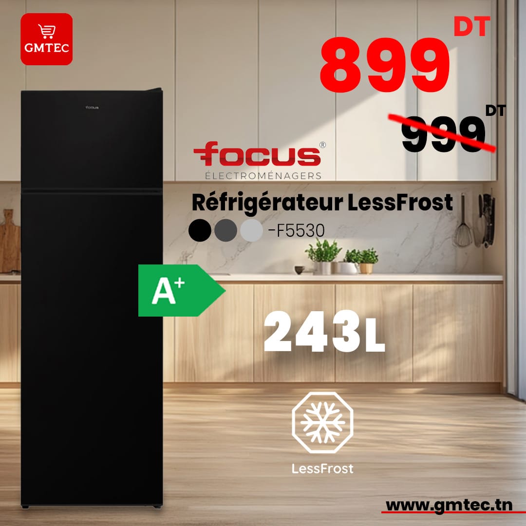 Réfrigérateur Focus F5530B 243 Litres LessFrost A+ Noir