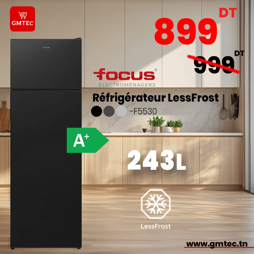 Réfrigérateur Focus F5530G 243 Litres LessFrost A+ Dark Silver