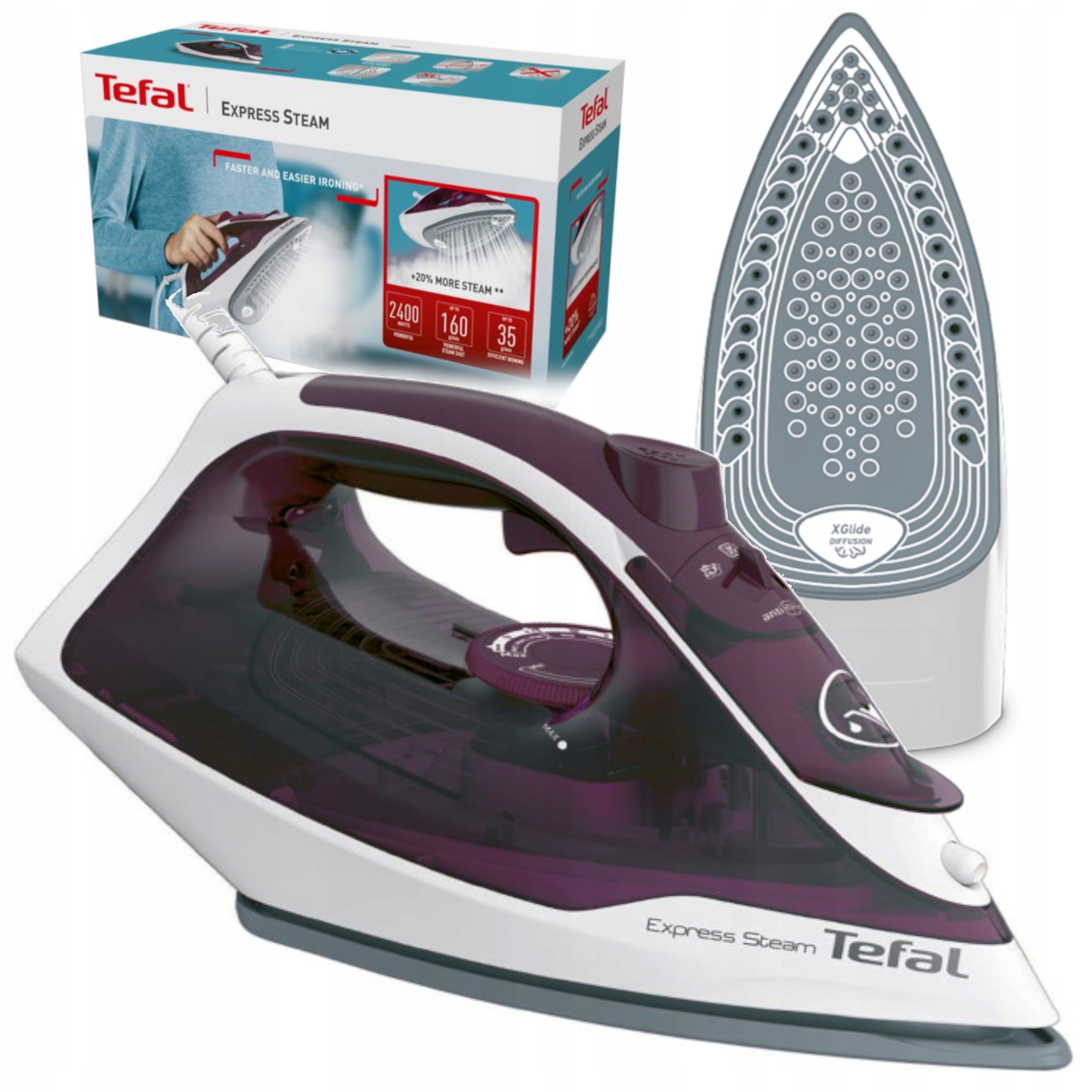 Fer à Vapeur TEFAL FV1955E0 1400W - Violet&Blanc