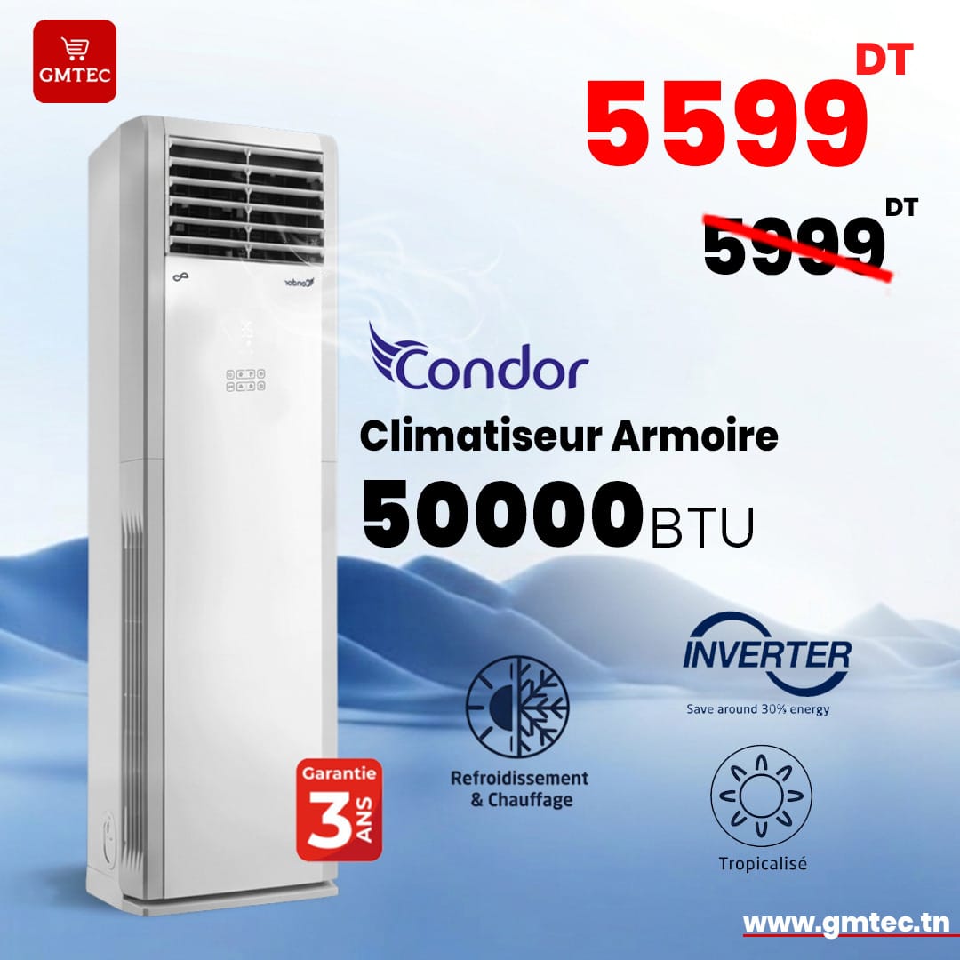 Climatiseur Armoire Condor Inverter 50000 BTU Chaud/Froid T3 Tropicalisé