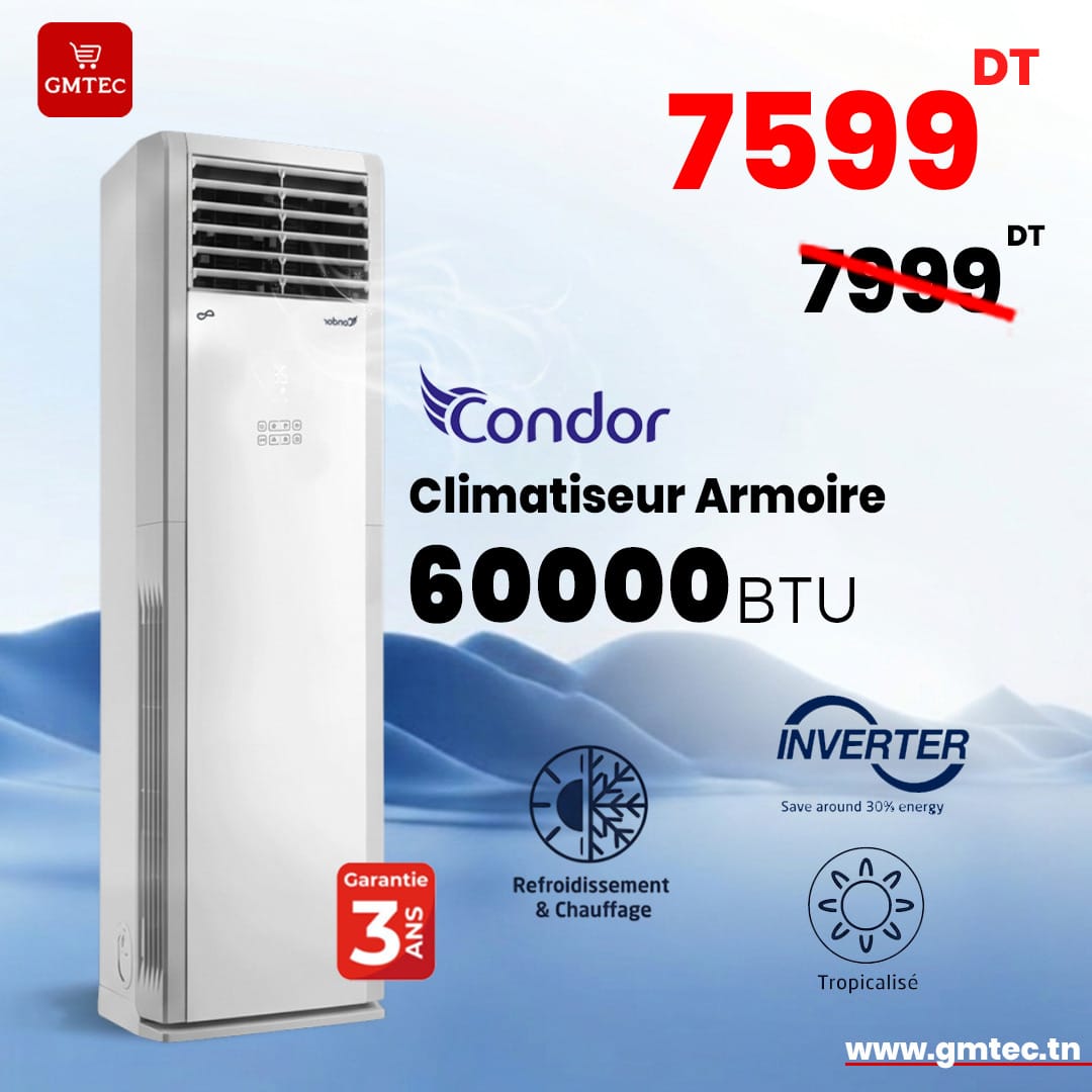 Climatiseur Armoire Condor Inverter 60000 BTU Chaud/Froid T3 Tropicalisé