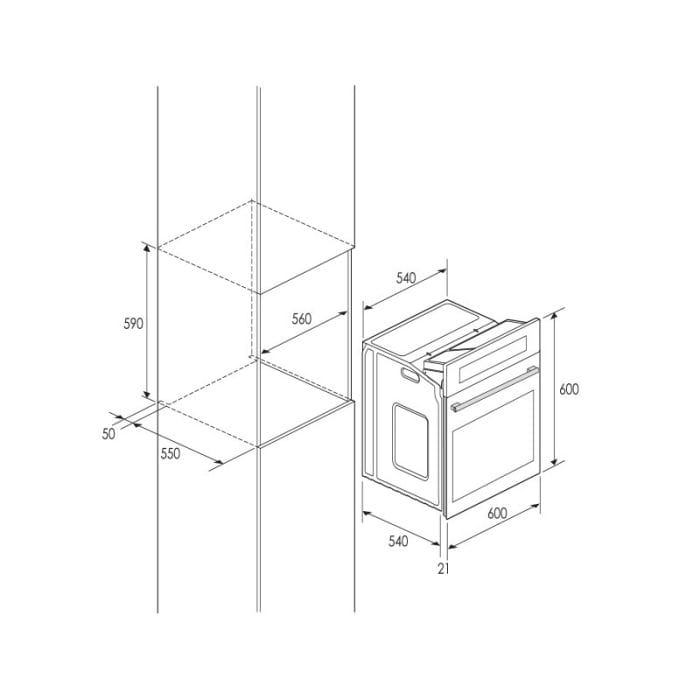 Four Encastrable Électrique FOCUS F521B – 56 L – 6 Programmes – Chaleur Tournante – Noir – Image 2